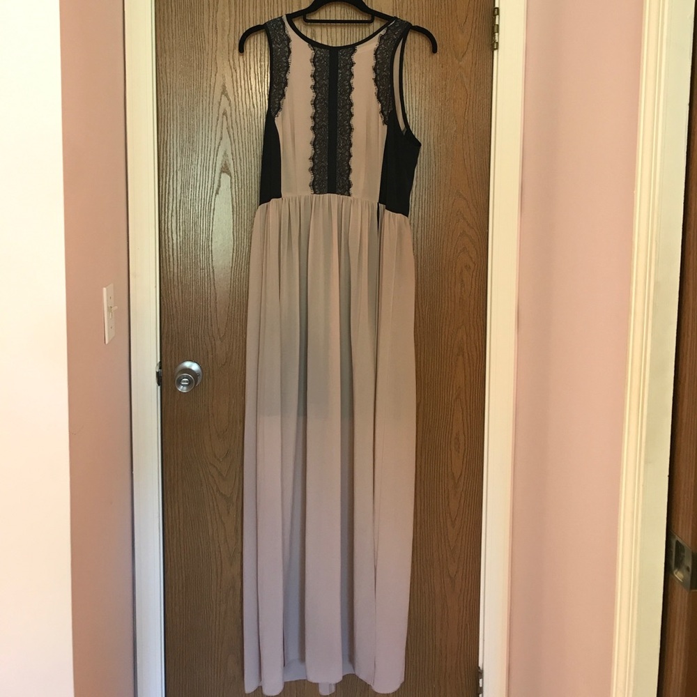 Nude and black lace dress