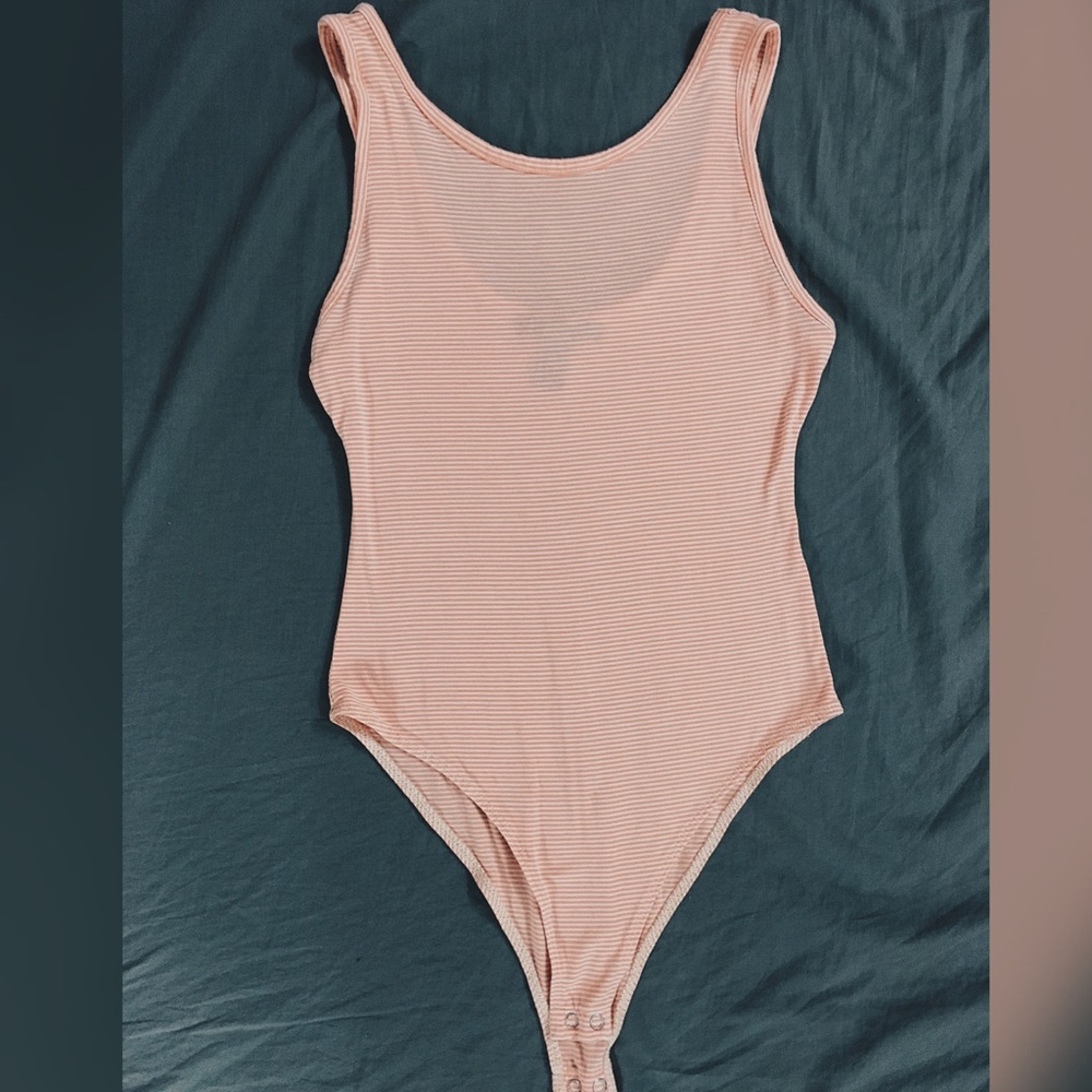 Pink striped knit bodysuit