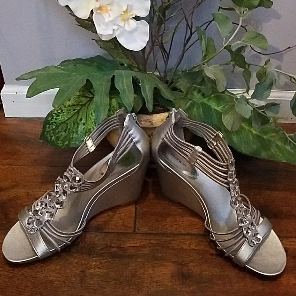 Sliver, bling embellished wedges