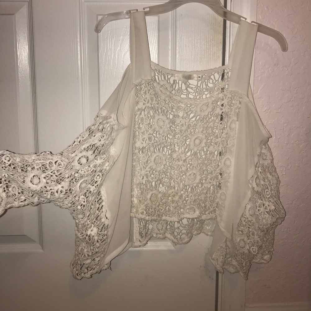 LF Millau White Crochet Top Size Small