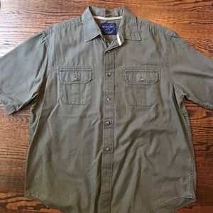 Large Weathered Casual camo green button up
