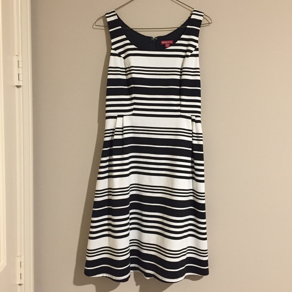 black + white fit and flare dress