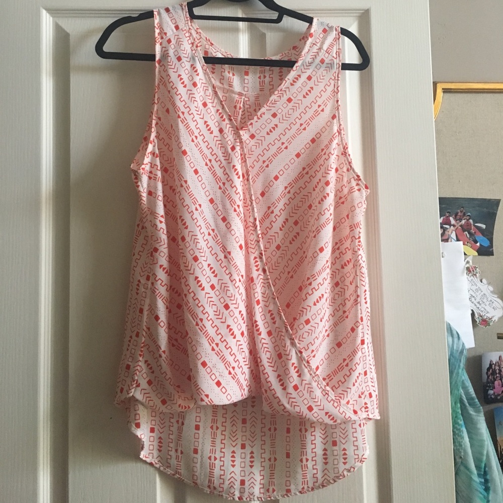 Faux-wrap orange and white blouse