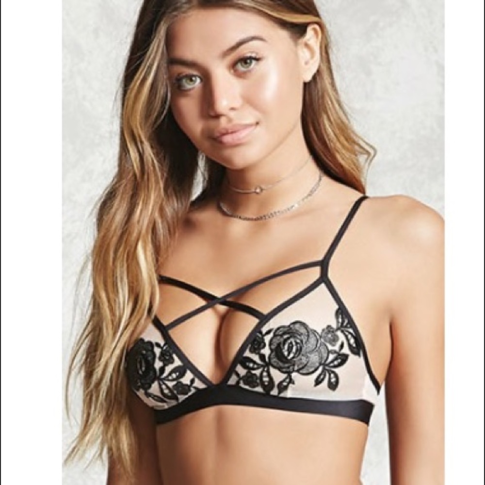 Mesh Floral Bralette Forever 21 Black