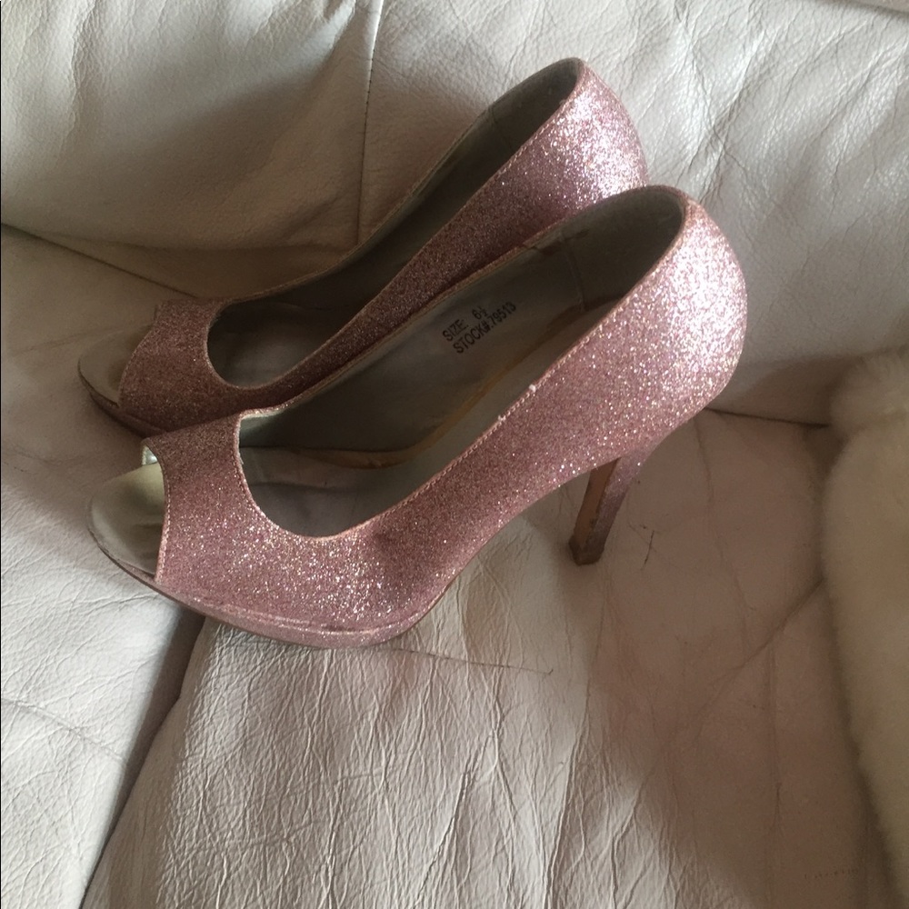 Pink glitter open toe heels