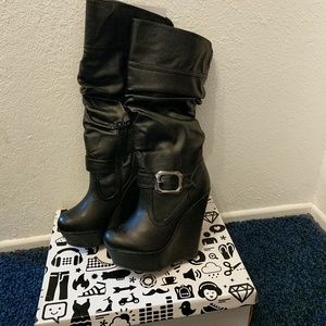 Bamboo slouch wedge boots
