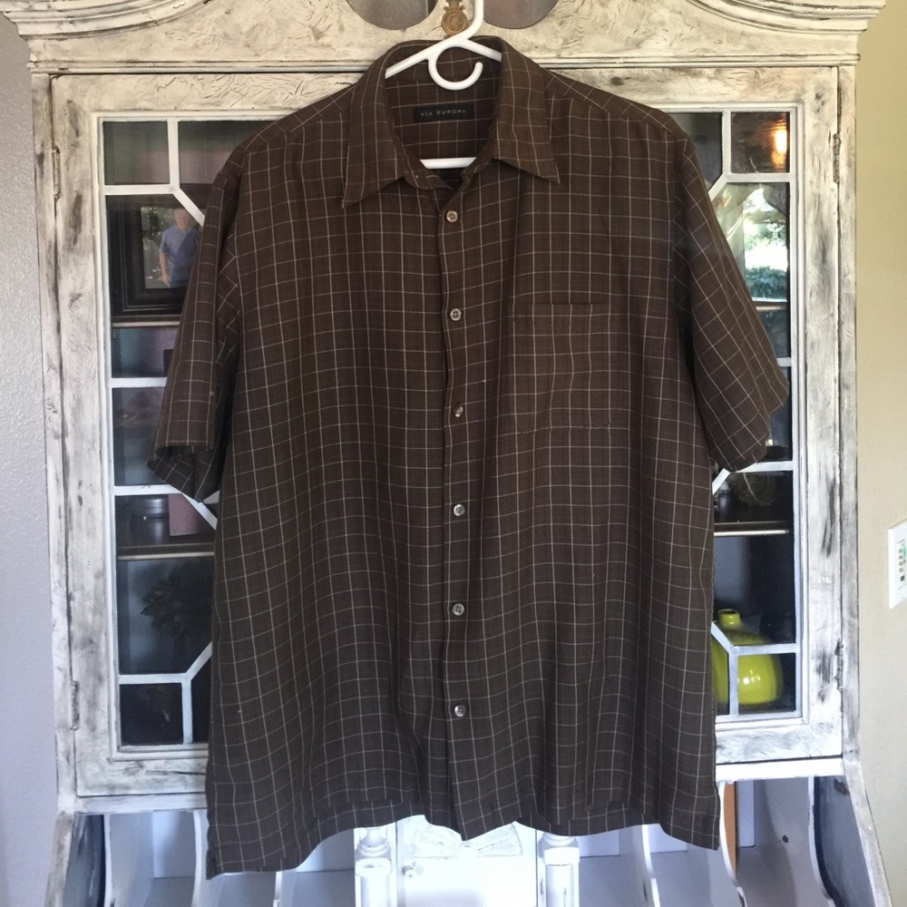 Casual button down brown with color stitches shirt