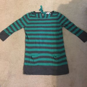 LOFT green and gray striped tunic sweater