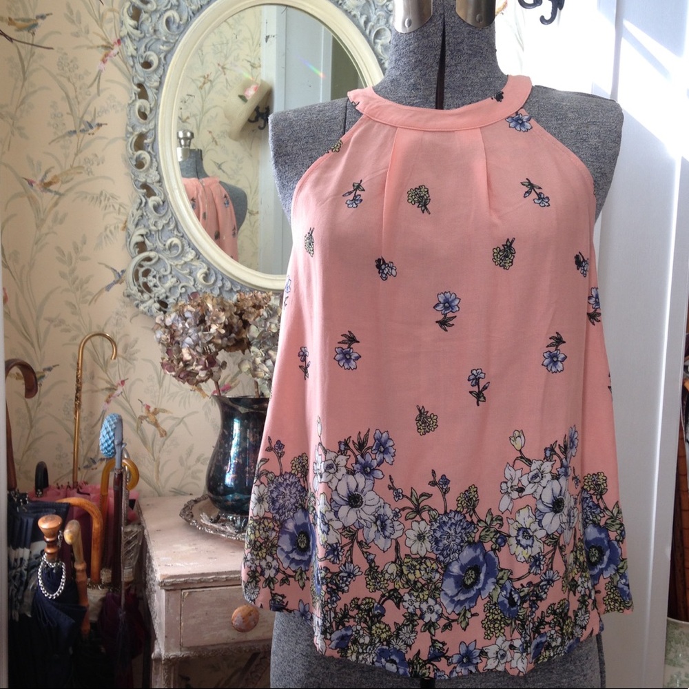 Peach floral halter top NWOT