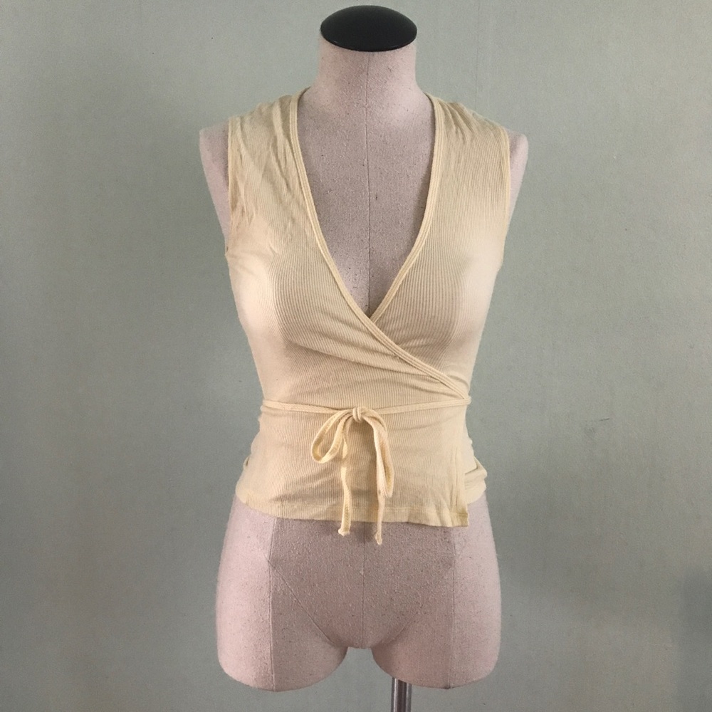 American apparel tie front pale yellow top