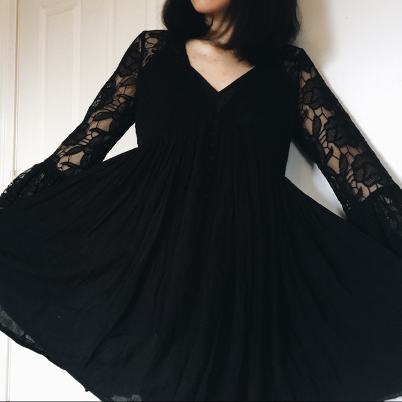 • free people black lace ruffle tunic top/ dress - Picture 1 of 4