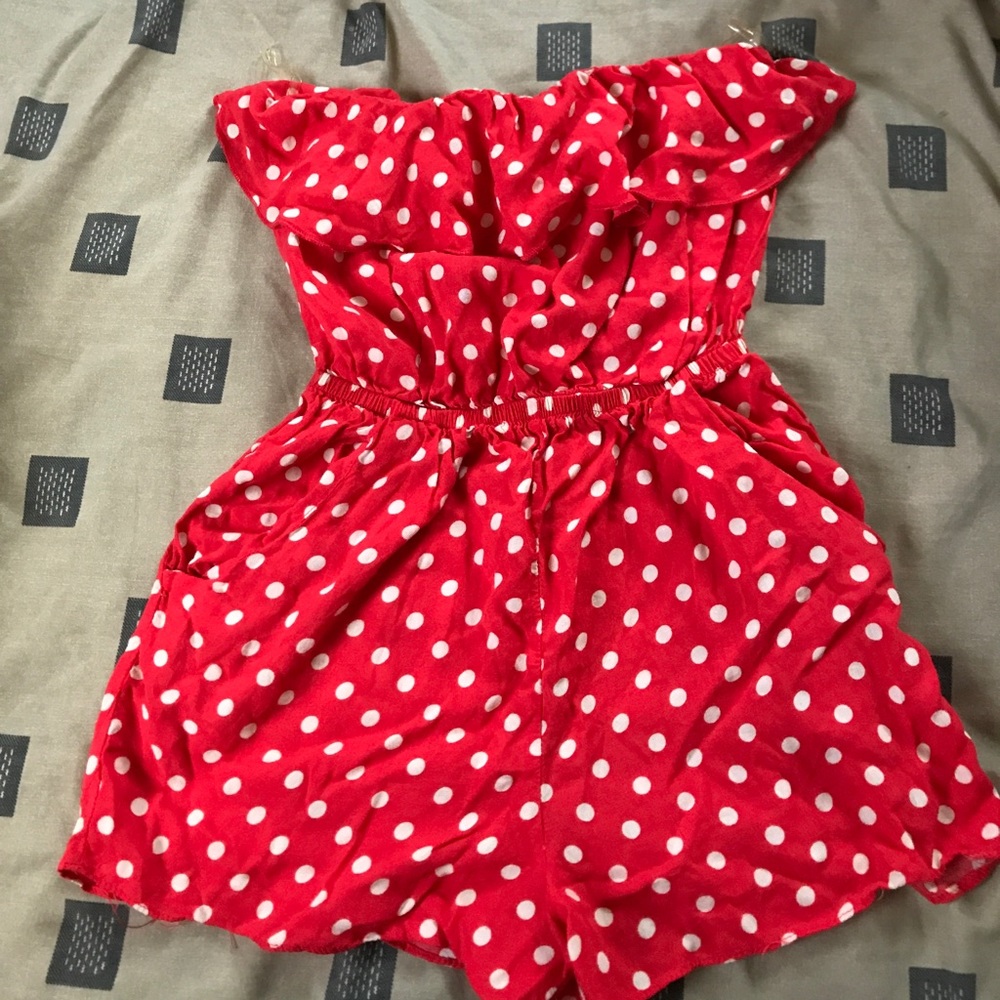 Red Strapless Polka Dot Romper