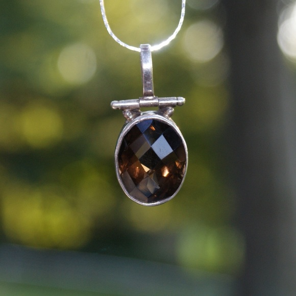 Vintage Jewelry - Sterling Silver Faceted Brown Spinel Pendant