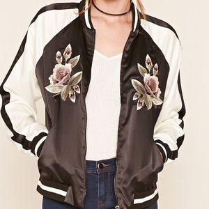Floral black and white bomber