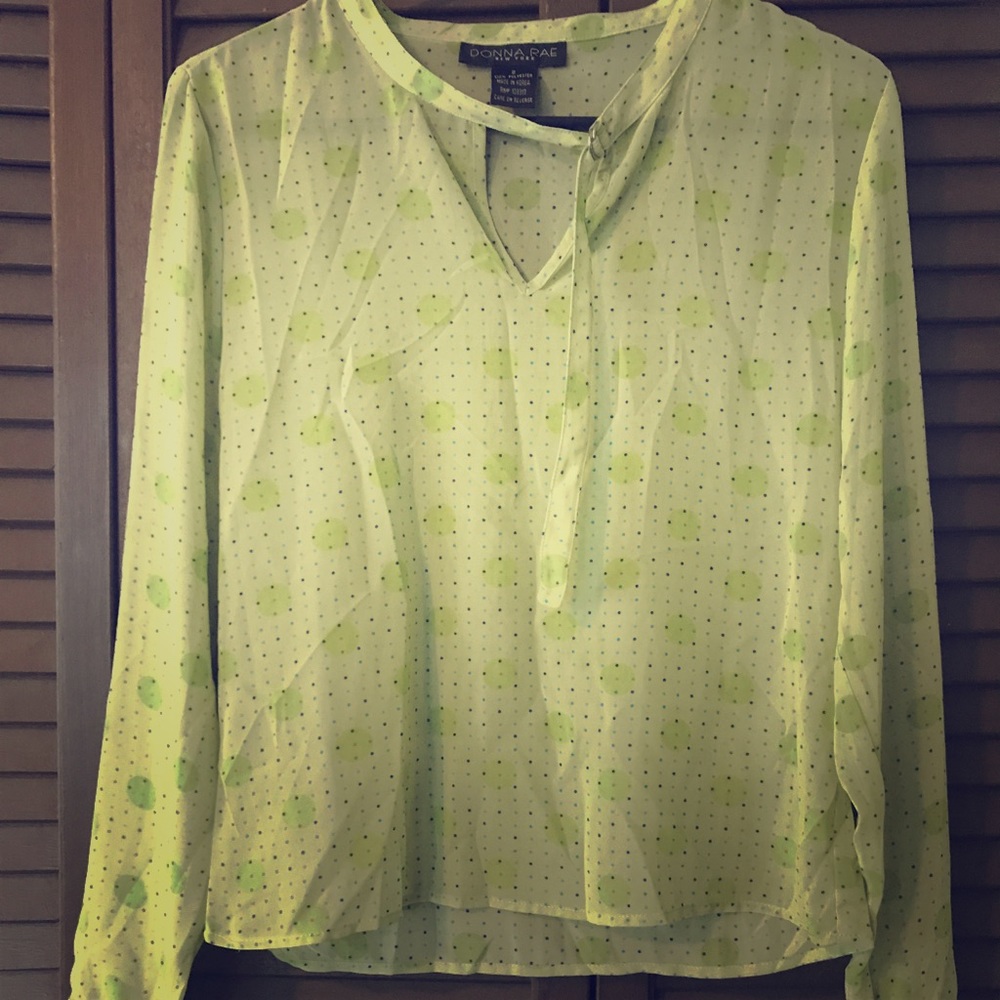 Donna Rae Green Polka Dot Long Sleeve Blouse
