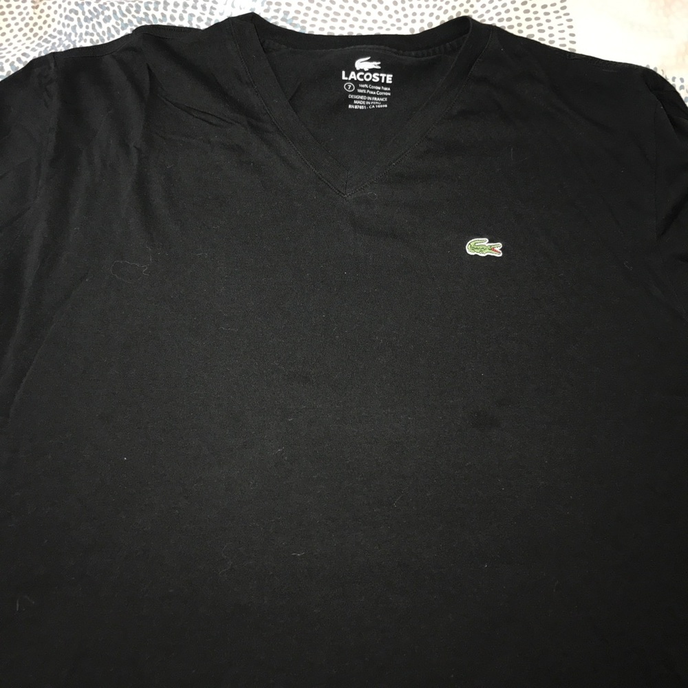 Black V neck short sleeve Lacoste shirt