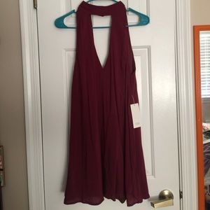 Burgundy Choker with V-Neck Dress