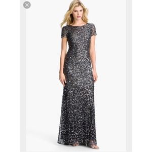 Adrianna Papell Silver Sequin capsleeve Gown