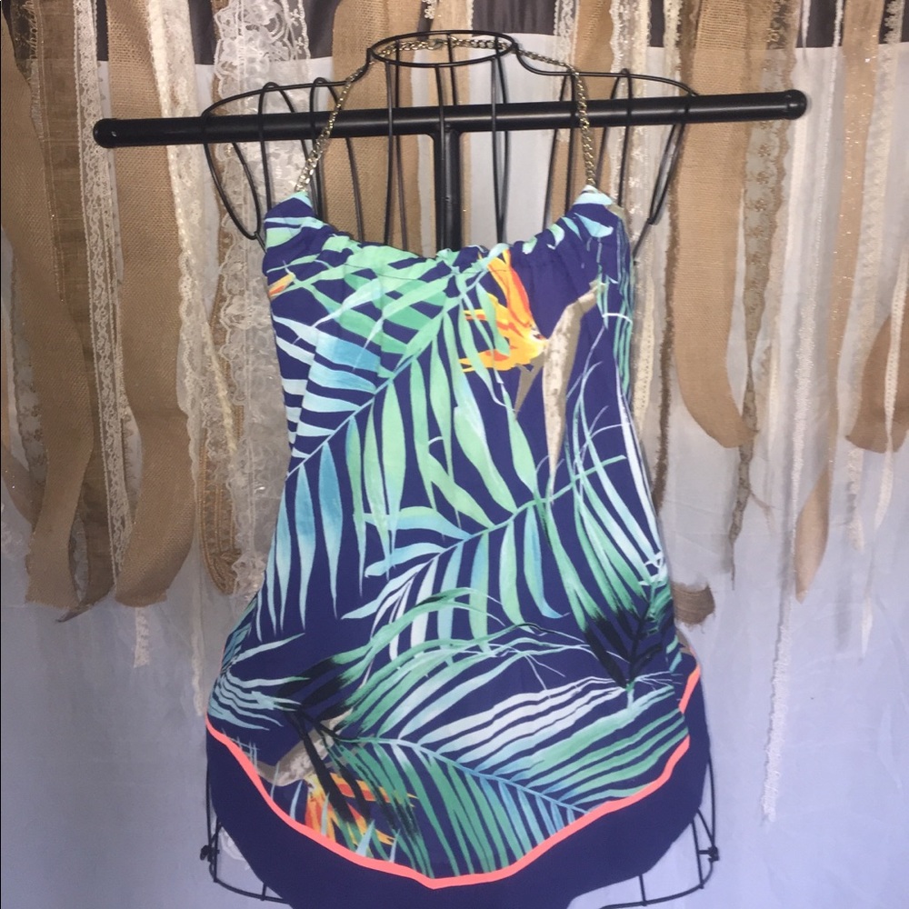 New Express palm print open back halter top
