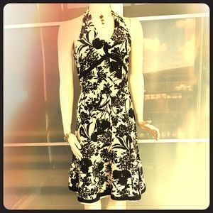 Ann Taylor black and white floral silk dress