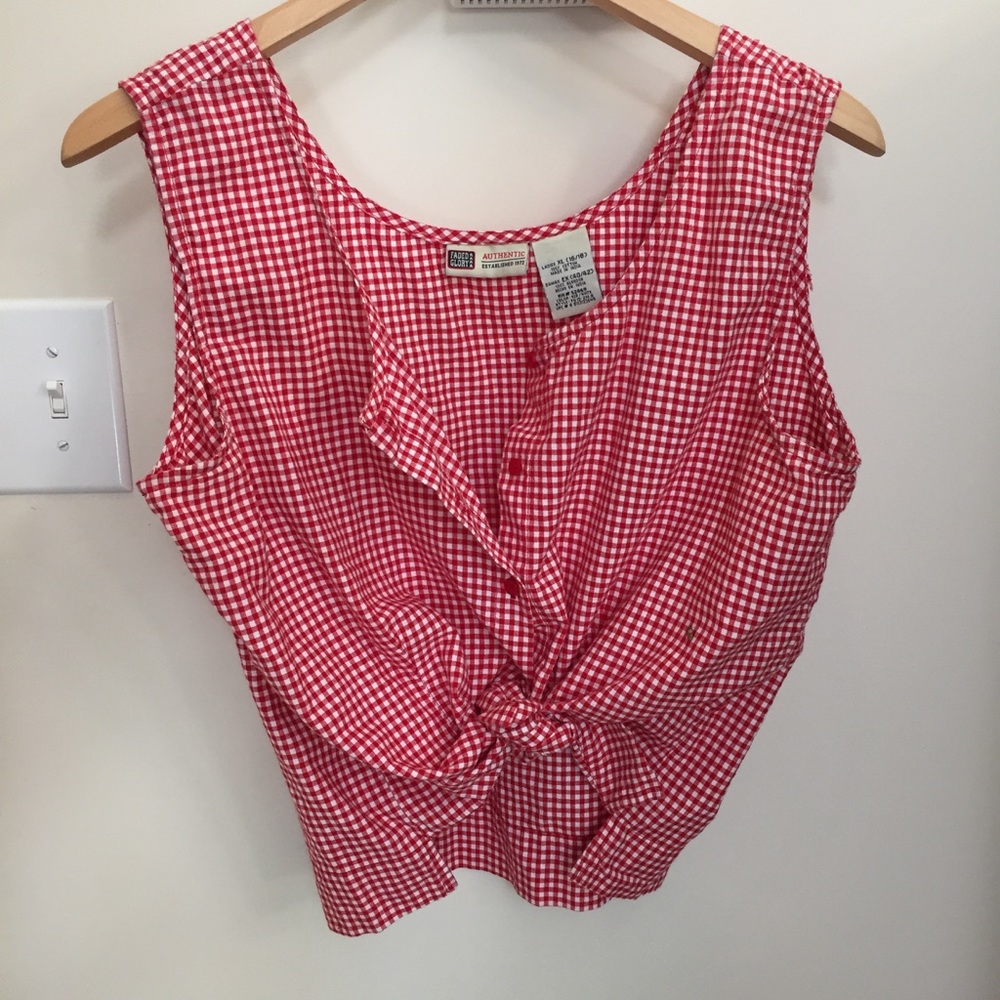 Red Gingham Crop button up