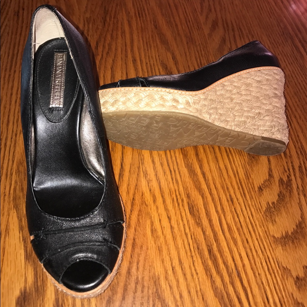 Banana Republic Black Leather Espadrilles Wedges