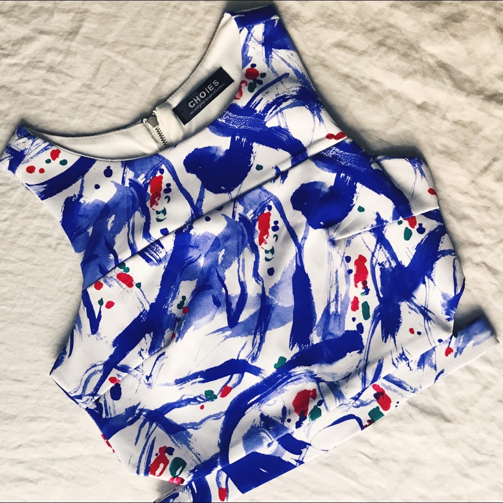 💠 Red, White, Blue, Brushstroke Crop Top | XS 💠