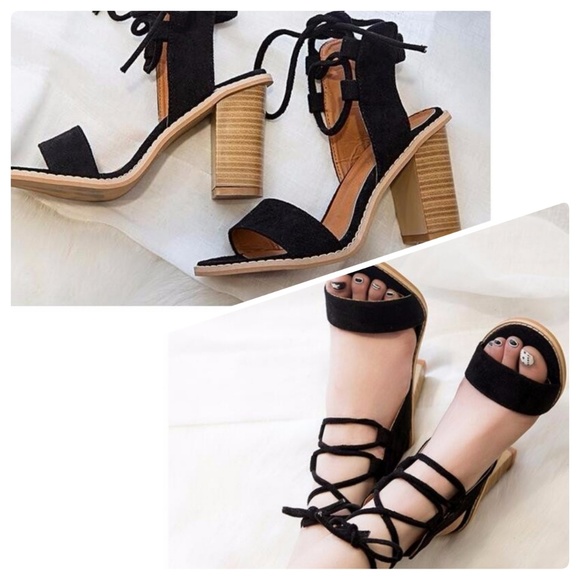 Black Open Toe Lace Up Heels - Picture 3 of 4