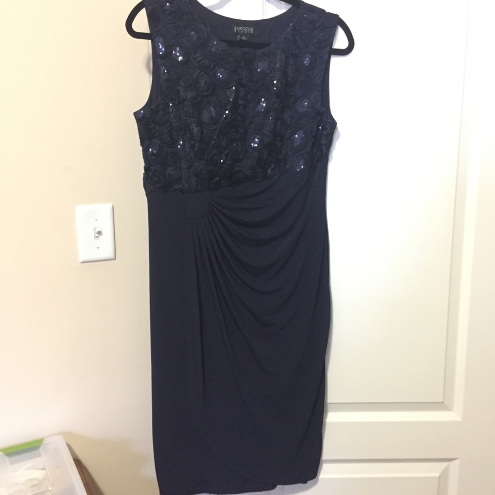 Navy Blue Floral Sequin Dress - Size 8