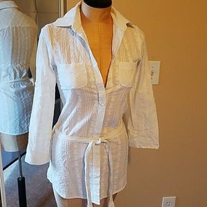 Guess long white belted shirt