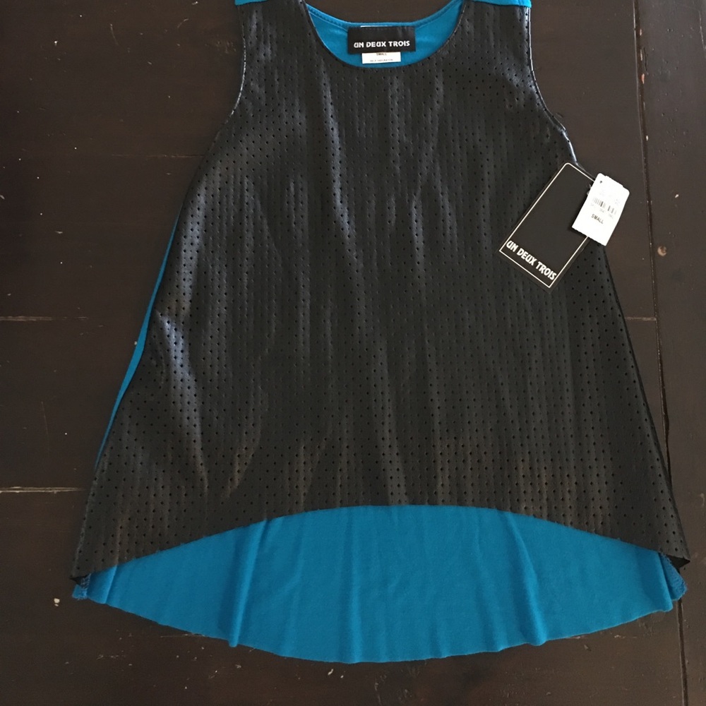 Leather contrast girls tank - small