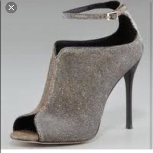 Brian Atwood shimmering peep toe bootie