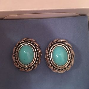 Bold turquoise color button earrings pierced