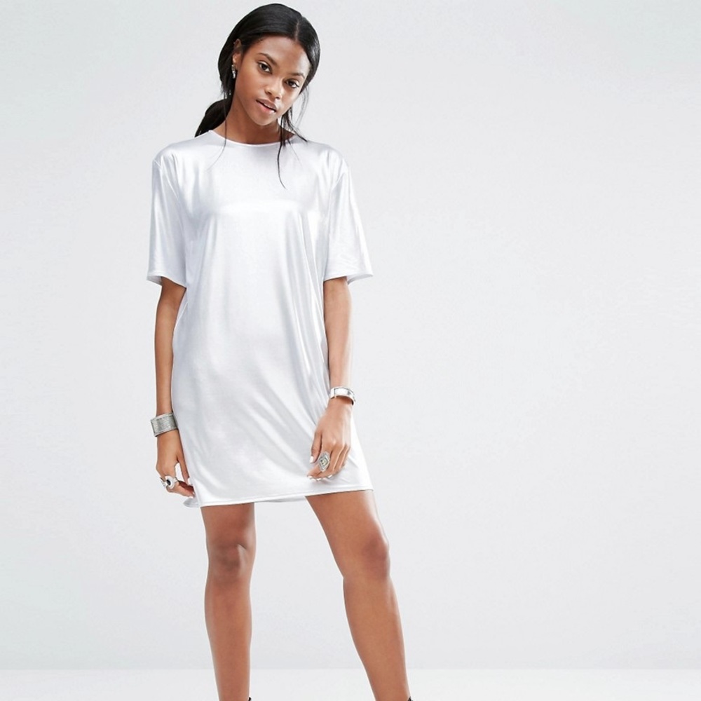 Missguided Silver Metallic Shirt Dress