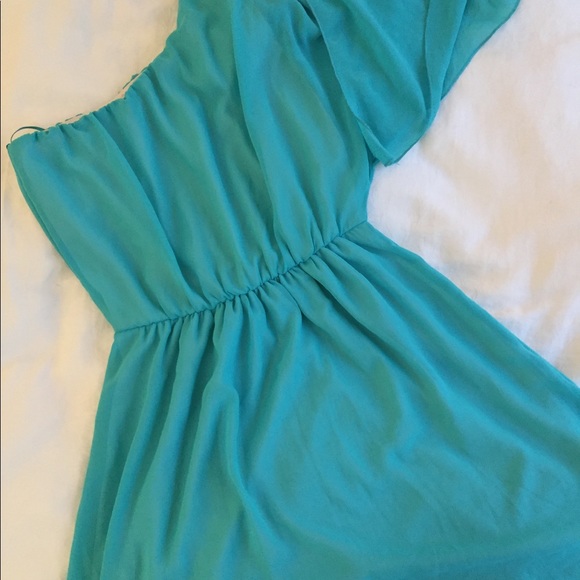 Turquoise One Shoulder Dress - Picture 1 of 3
