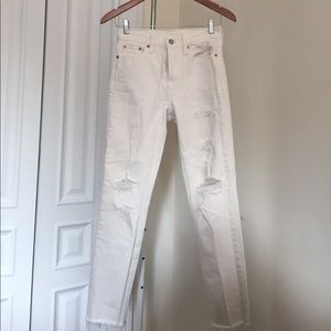Levi's White Distressed BF Jeans