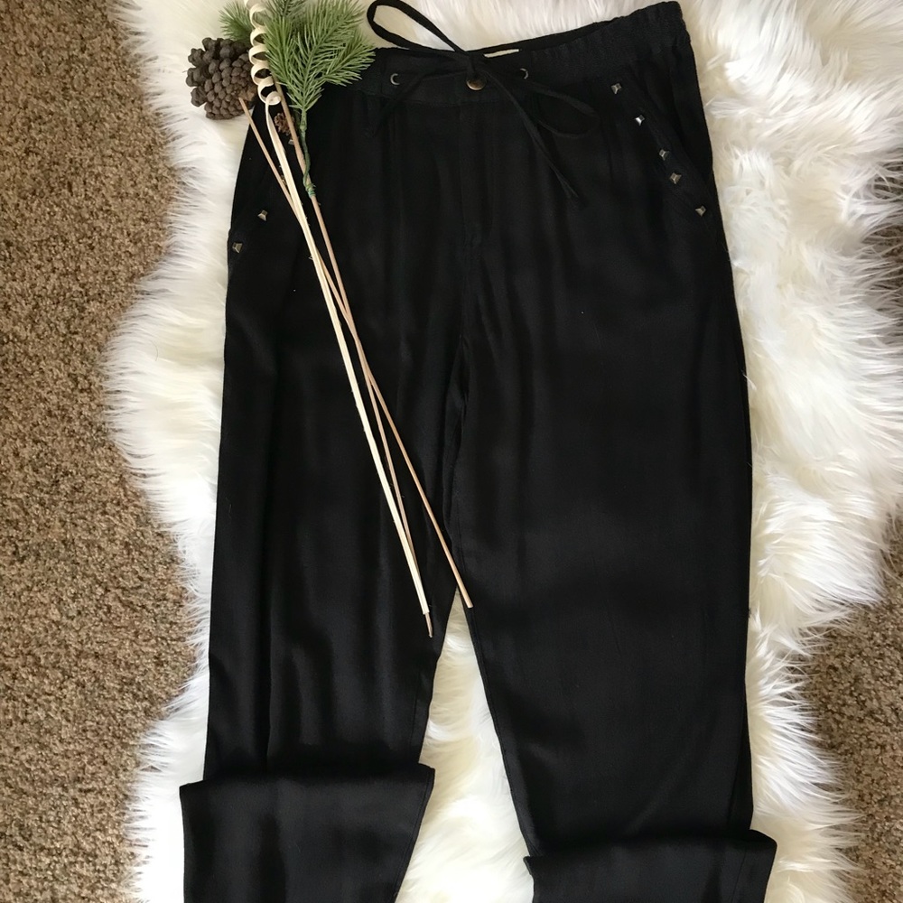 Drawstring waist casual pants. Stud detailing - Picture 1 of 7