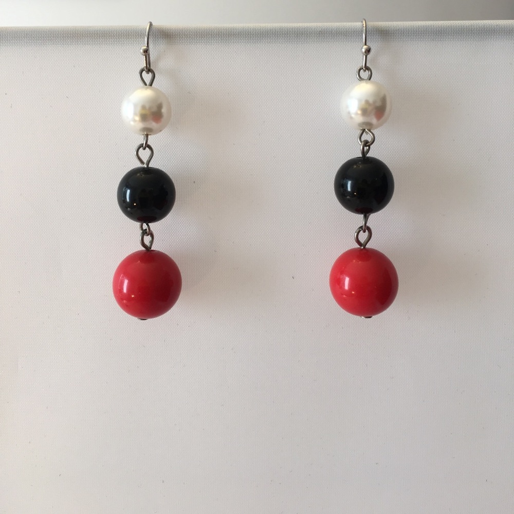 Pearl, Black & Red Earrings