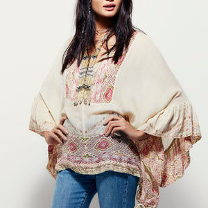 Free People Ivory Printed Kaftan Top