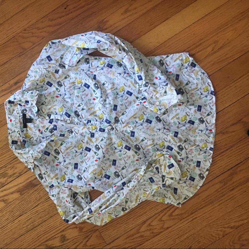 J Crew half button up, French themed