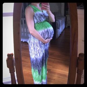 Green, Grey and White Stretch Maxi Dress