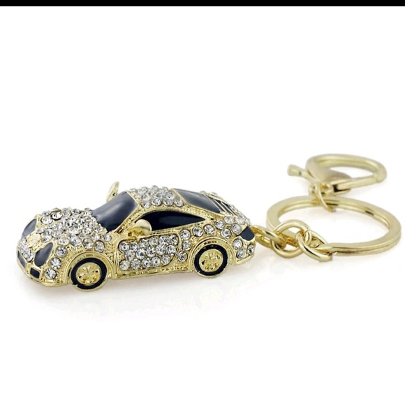 Roadster sports car crystal key chain, gold - Picture 1 of 5