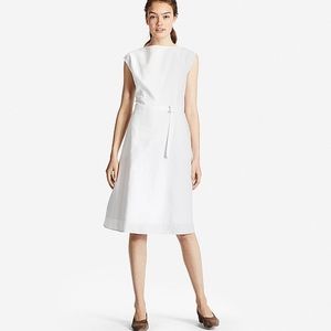 Uniqlo White Cotton Linen Dress with Belt