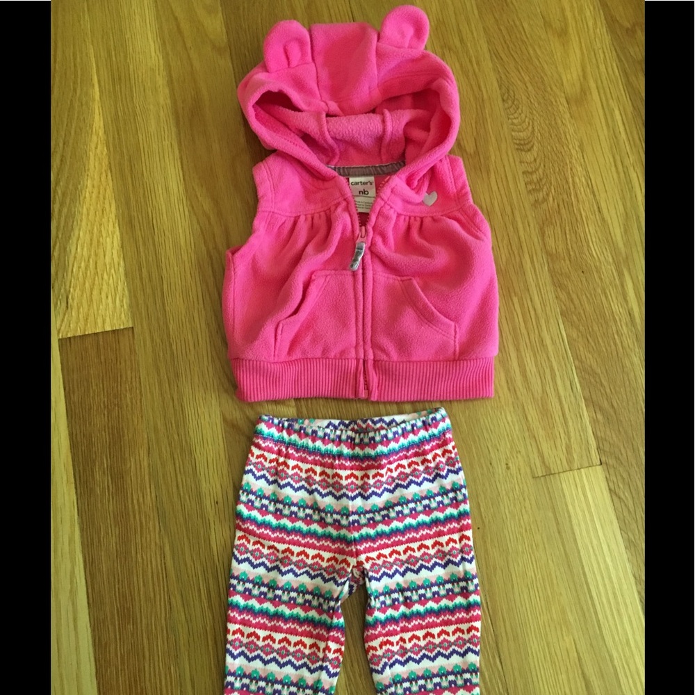 Newborn baby girl bear hoodie vest and leggings