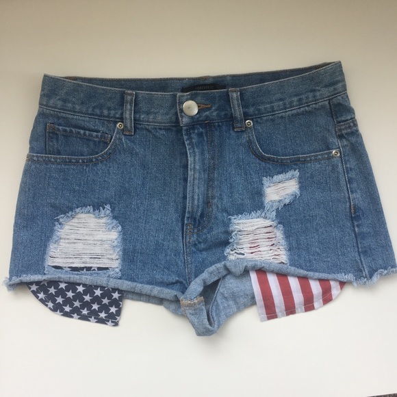 Forever 21 Pants - High waisted Denim denim shorts American flag