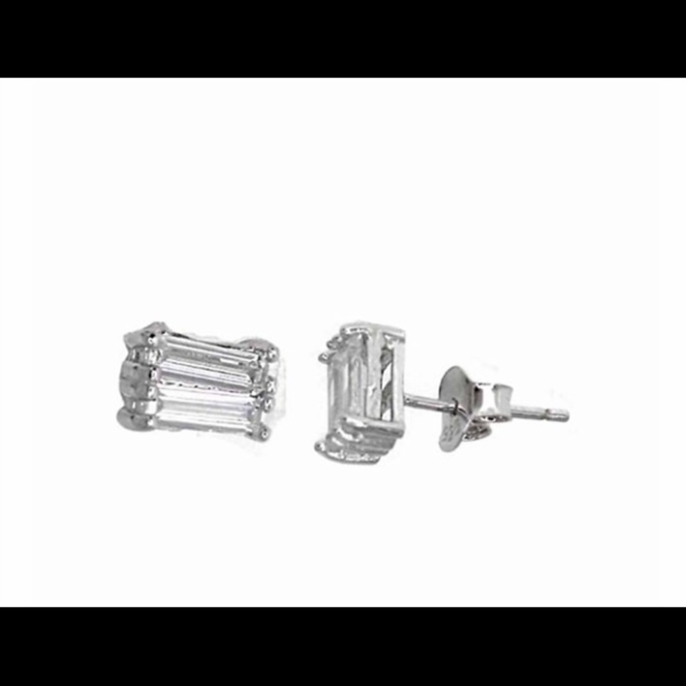 2x6mm Baguette-cut CZ stud earrings