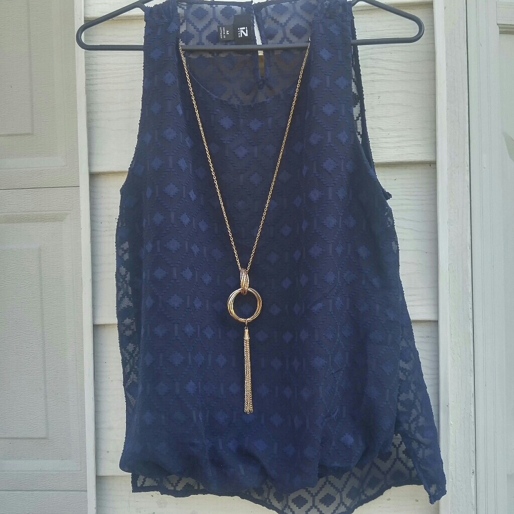 Navy Blue Blouse and Chain