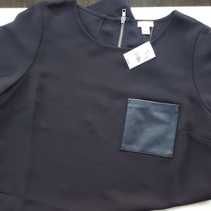 J. Crew black Dress with "leather" pocket detail