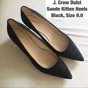 J. Crew Dulci Suede Kitten Heels, Black, Size 9.0