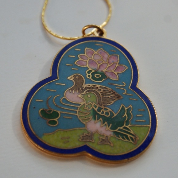 Enamel Duck/Lotus Scene Cloisonné Pendant - Picture 5 of 8